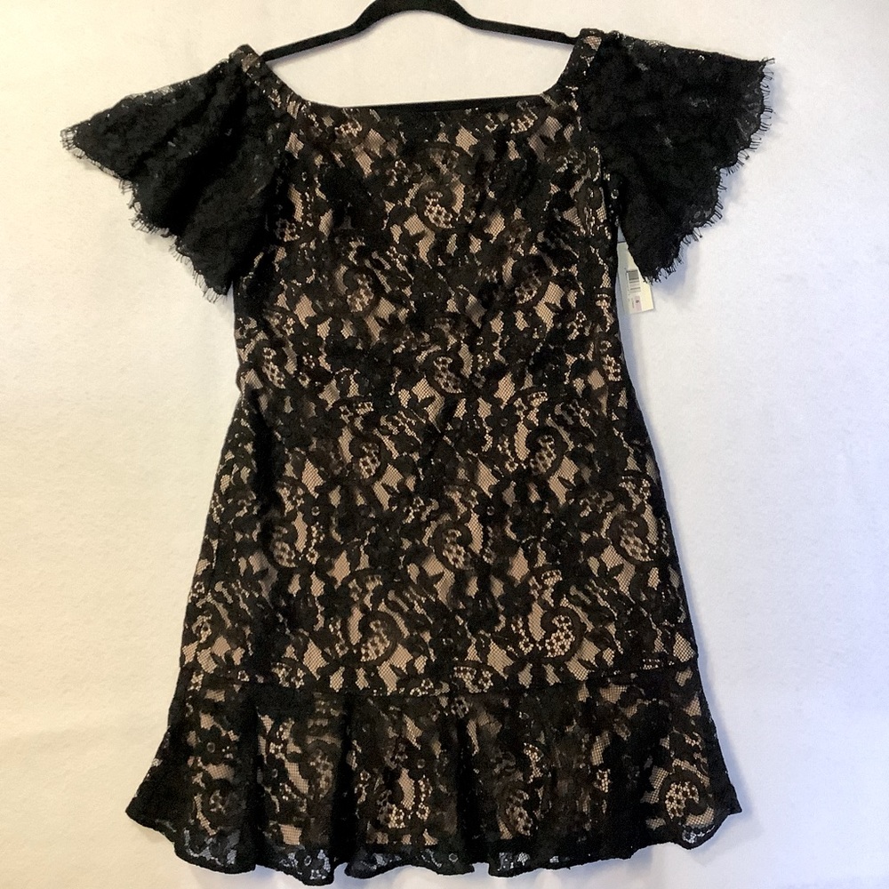 Eliza J Off Shoulder Ruffle Lace Black Formal Dress Size 6